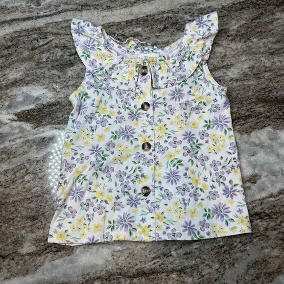 Nicole Miller NY Button Front Floral Sleeveless Ruffle Collar Tank Top, Girls 5 - Picture 1 of 8